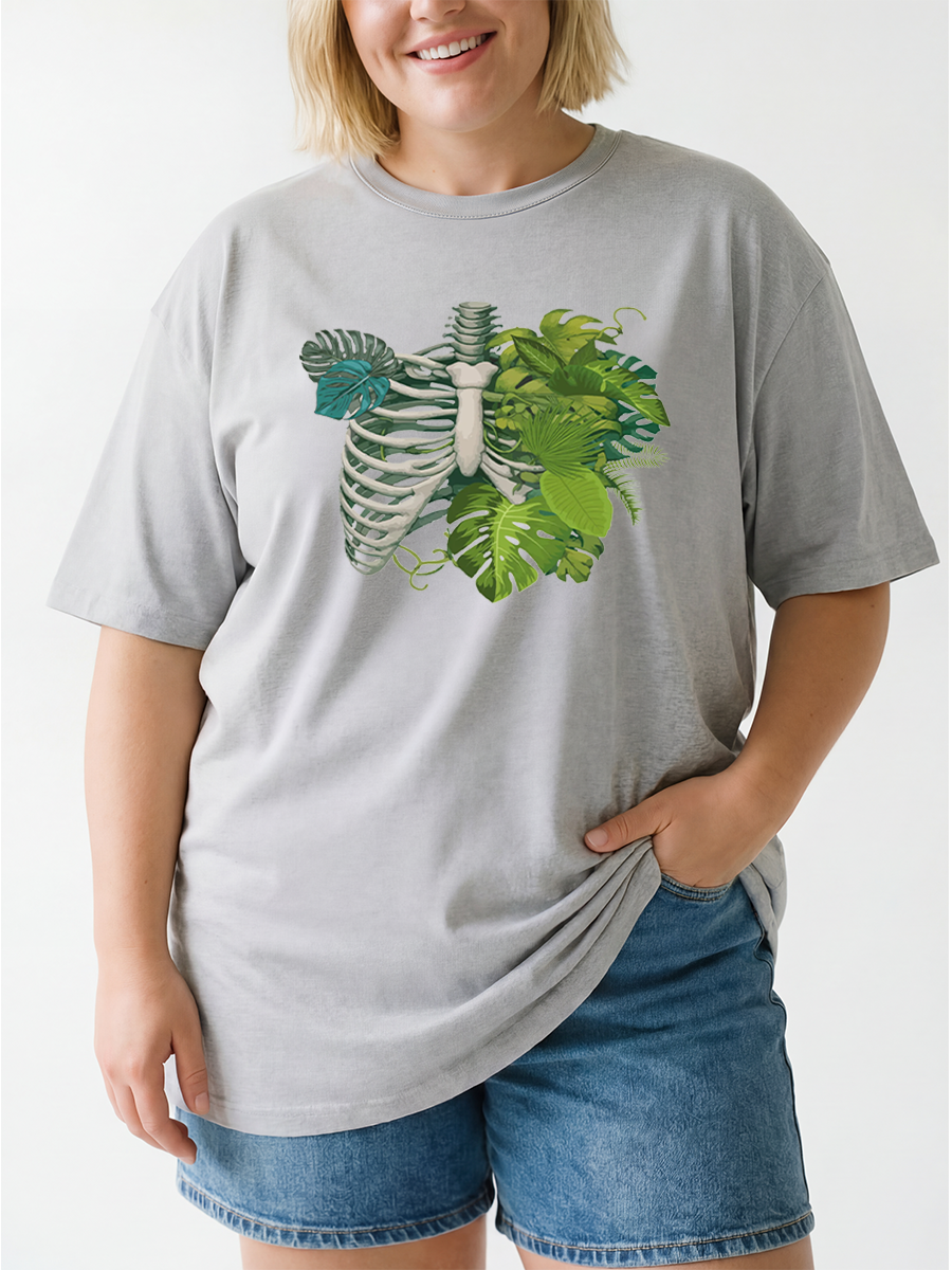 Vintage Skeleton Plant Body Oversize Graphic Tee
