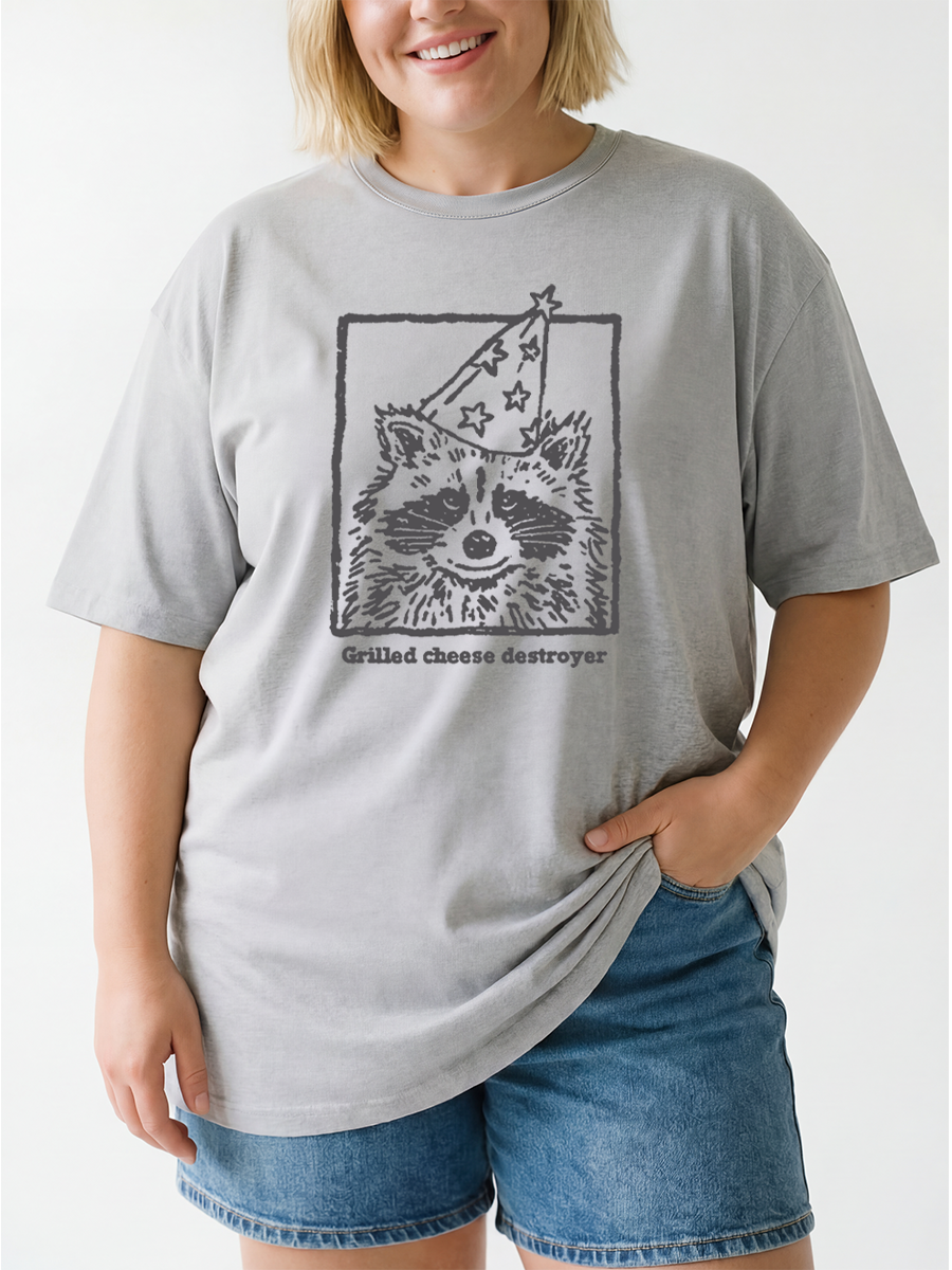 Vintage Grilled Cheese Destroyer Funny Raccoon Oversize Graphic Tee