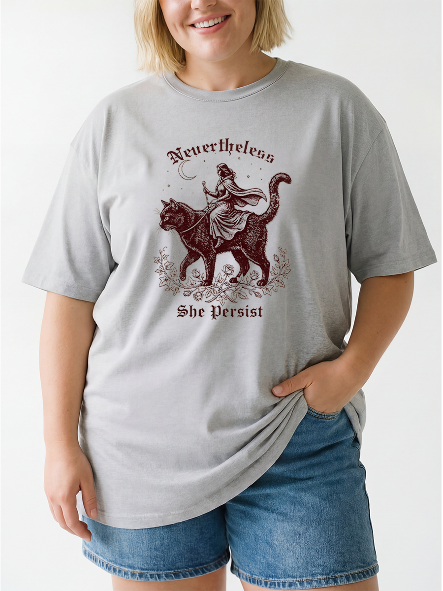 Vintage Nevertheless She Persistswitch Cat Rider Oversize Graphic Tee