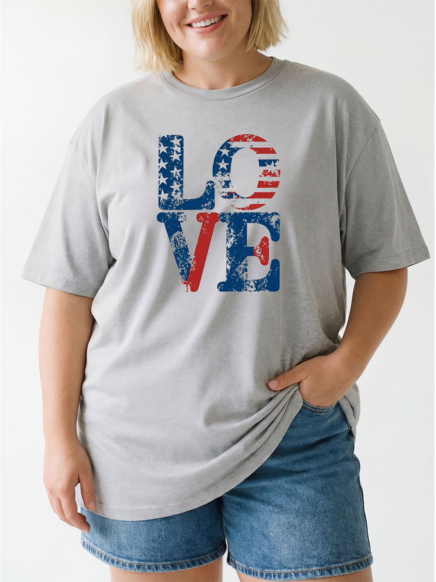 Vintage Patriotic Love Oversize Graphic Tee