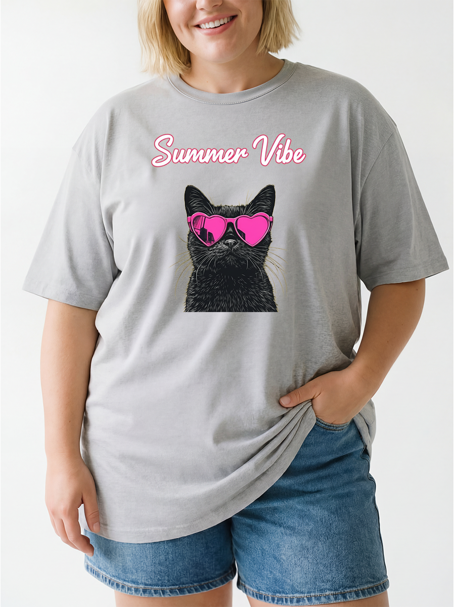 Vintage Summer Vibe Cool Cat Oversize Graphic Tee