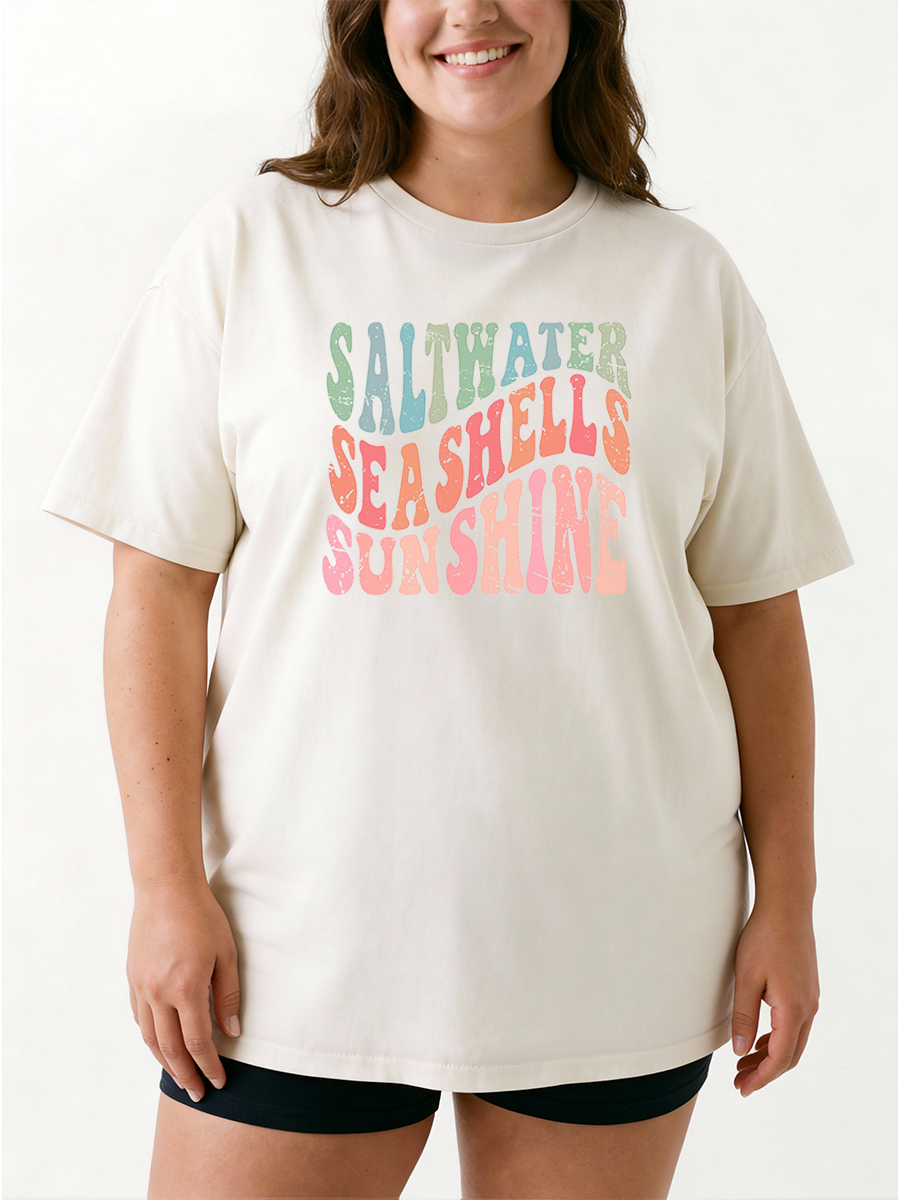 Vintage Saltwater Seashells Sunshine Oversize Graphic Tee