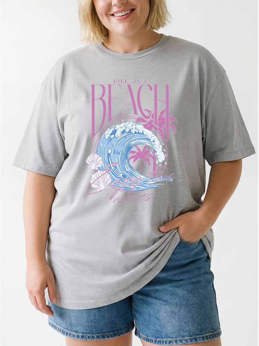 Vintage Life Is A Beach Enjoy The Waves Oversize Graphic Tee
