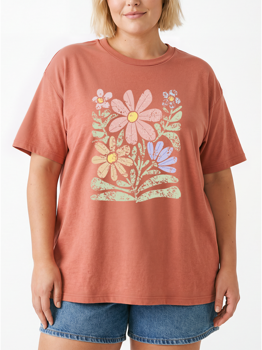 Vintage Gorgeous Abstract Flowers Oversize Graphic Tee