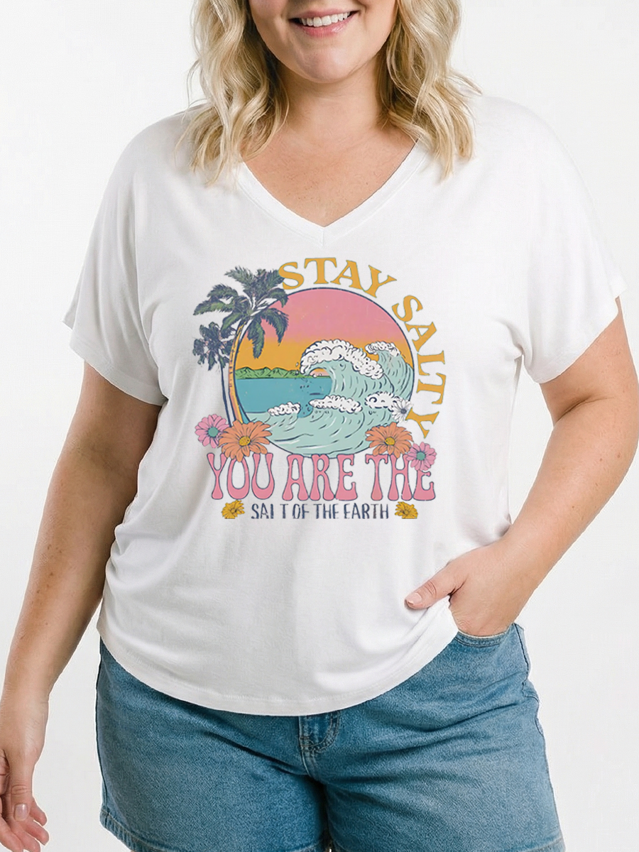 Vintage Stay Salty Bible Verse Christian Beach Sleeve Graphic T-Shirt
