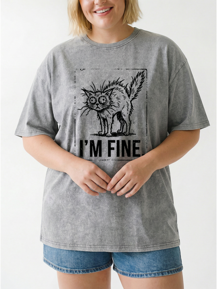 Vintage I'M Fine Chaotic Cat Washed T-Shirt