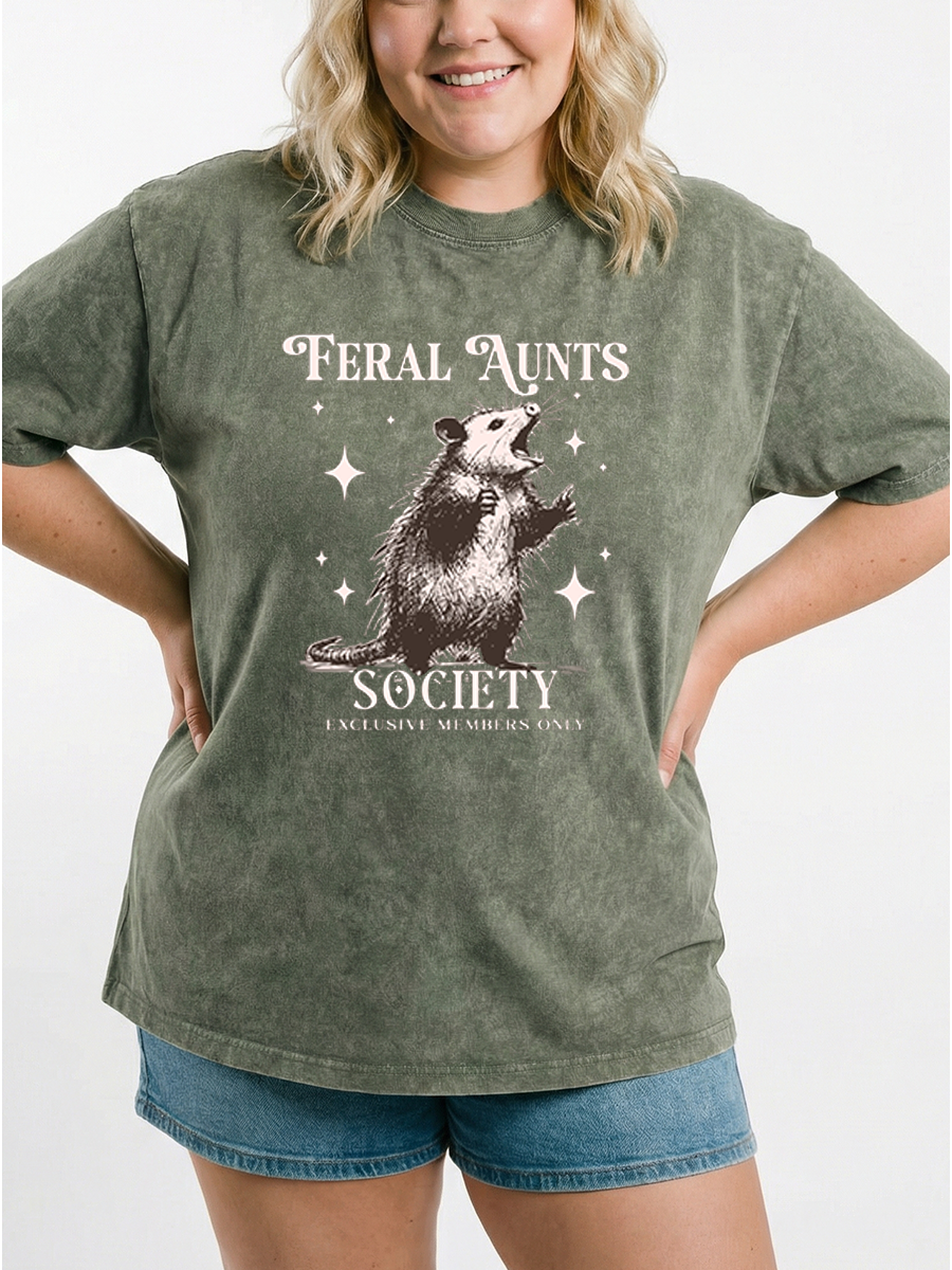 Vintage Feral Aunt Social Club Funny Opossum Washed T-Shirt