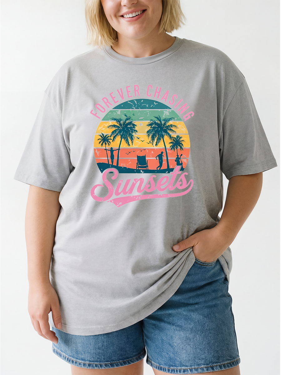 Vintage Forever Chasing Sunsets Oversize Graphic Tee