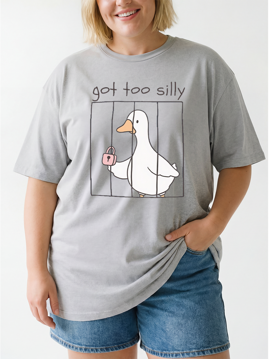 Vintage Got Too Silly – Funny Goose In Jail Oversize Graphic Tee