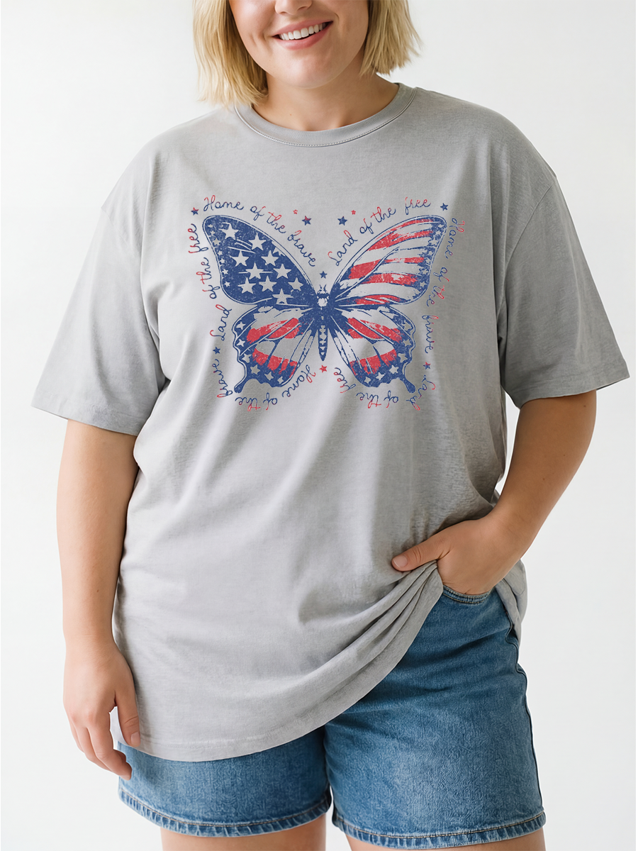 Vintage Patriotic Butterfly Oversize Graphic Tee
