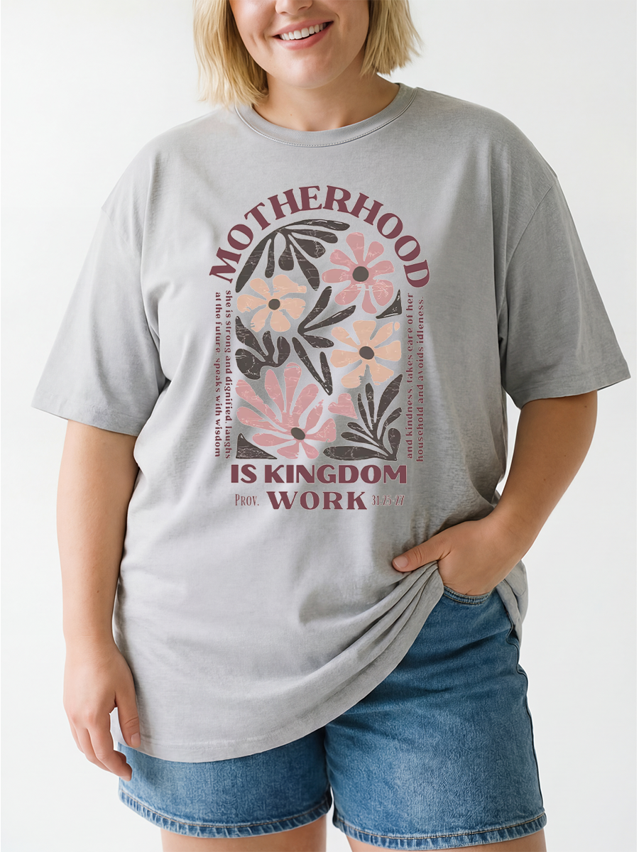 Vintage Boho Floral Motherhood Is Kingdom Work Oversize Graphic Tee