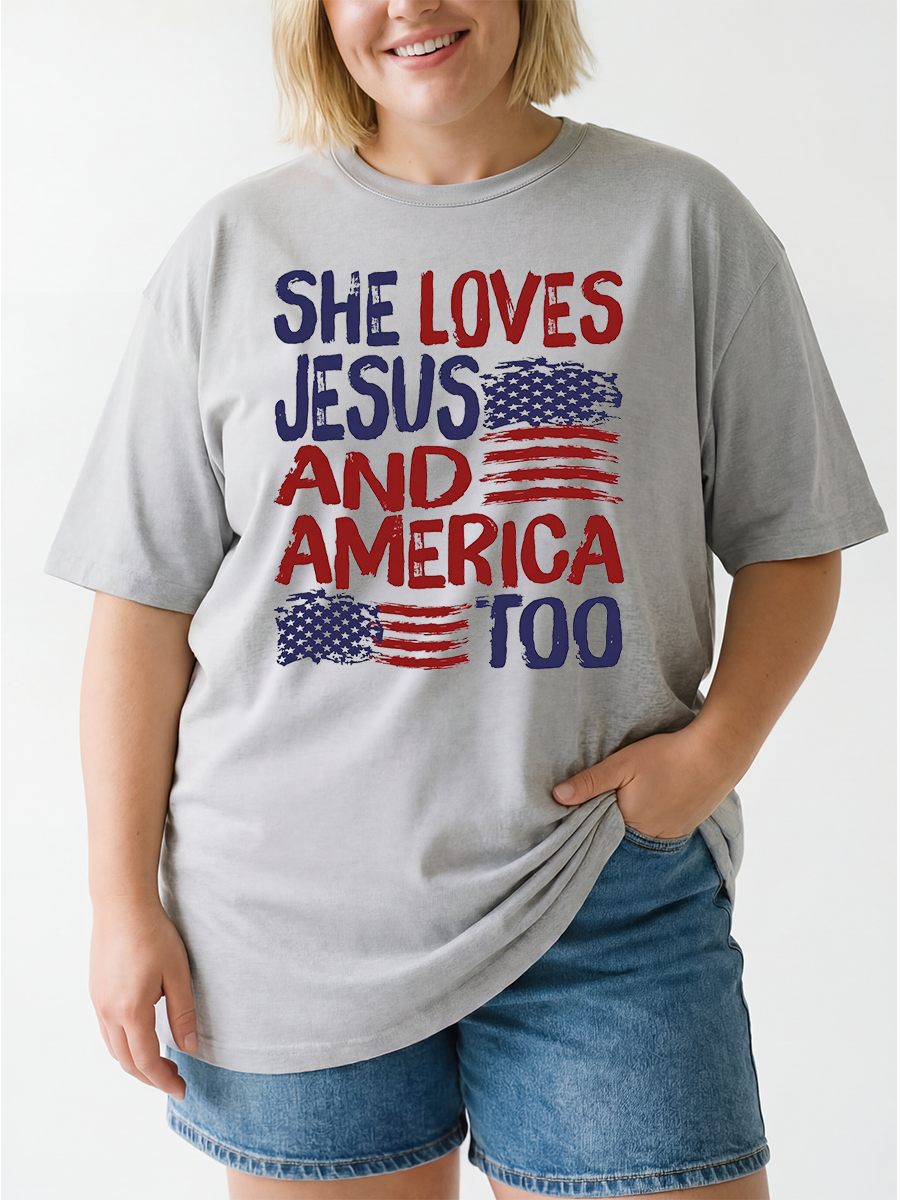 Vintage She Loves Jesus And America Too Oversize Graphic Tee