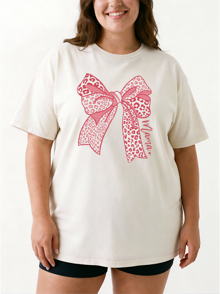 Vintage White Leopard Bow Mothers Day Oversize Graphic Tee
