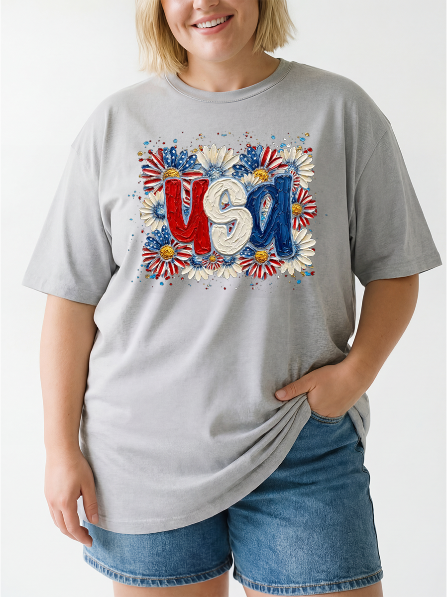 Vintage Patriotic Colorful Daisy Oversize Graphic Tee