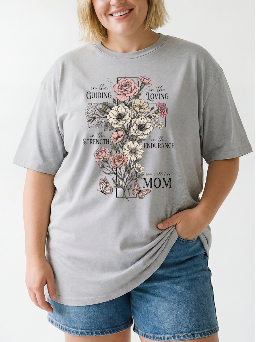 Vintage Floral Cross For Christian Mom Oversize Graphic Tee