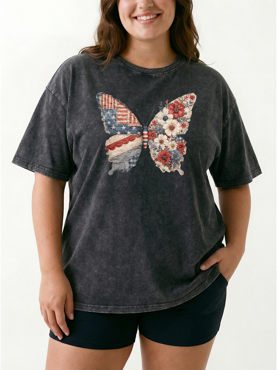 Vintage 4Th Of July Butterfly Washed T-Shirt