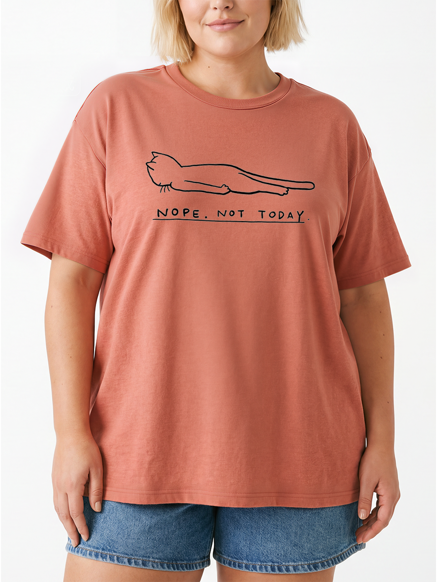 Vintage Nope Not Today Tired Cat Oversize Graphic Tee