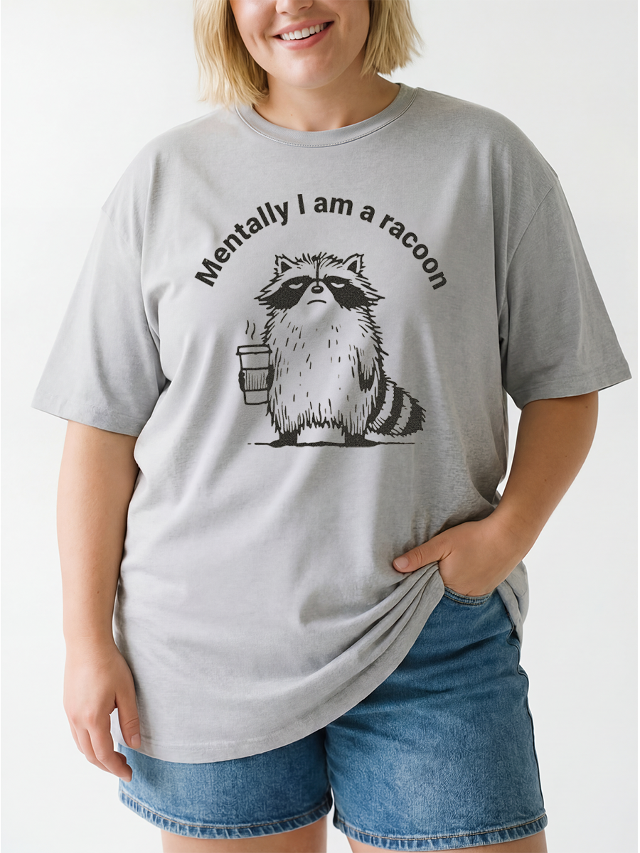 Vintage Mentally I Am A Raccon Oversize Graphic Tee