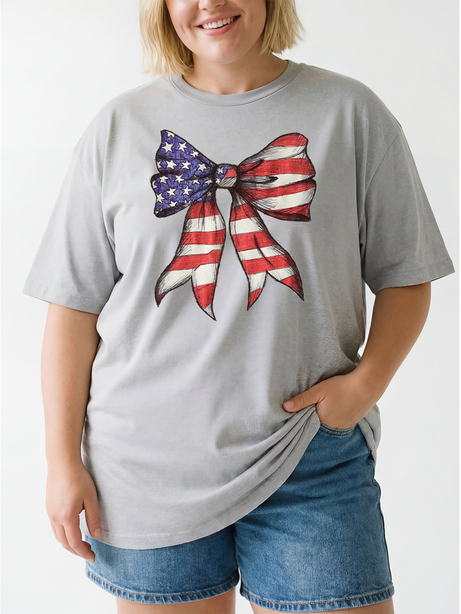 Vintage Stars And Stripes Bow Oversize Graphic Tee