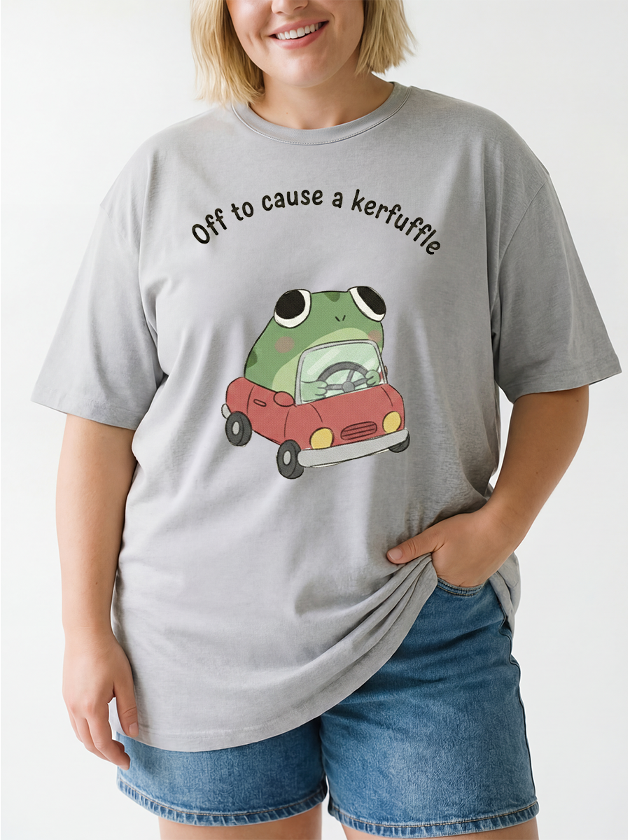 Vintage Off To Cause A Kerfuffle Funny Frog Oversize Graphic Tee
