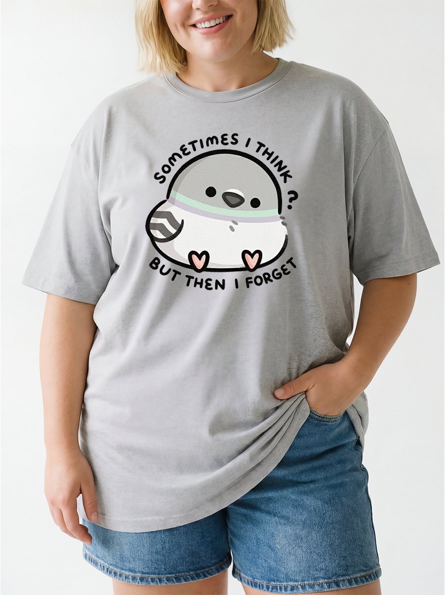 Vintage Sometimes I Think Then I Forget Funny Bird Oversize Graphic Tee