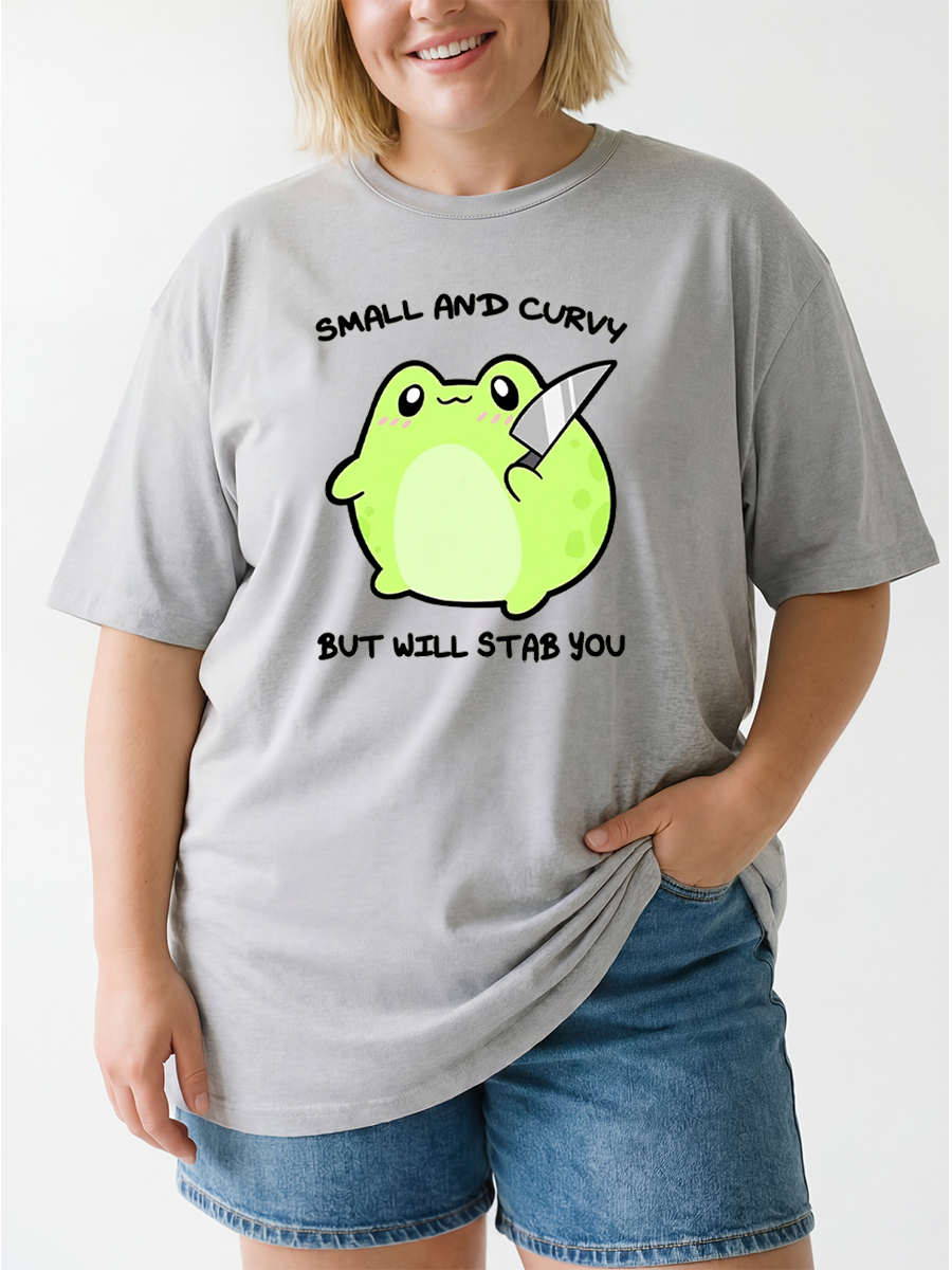 Vintage Small And Curvy But Still Stab You Funny Frog Oversize Graphic Tee