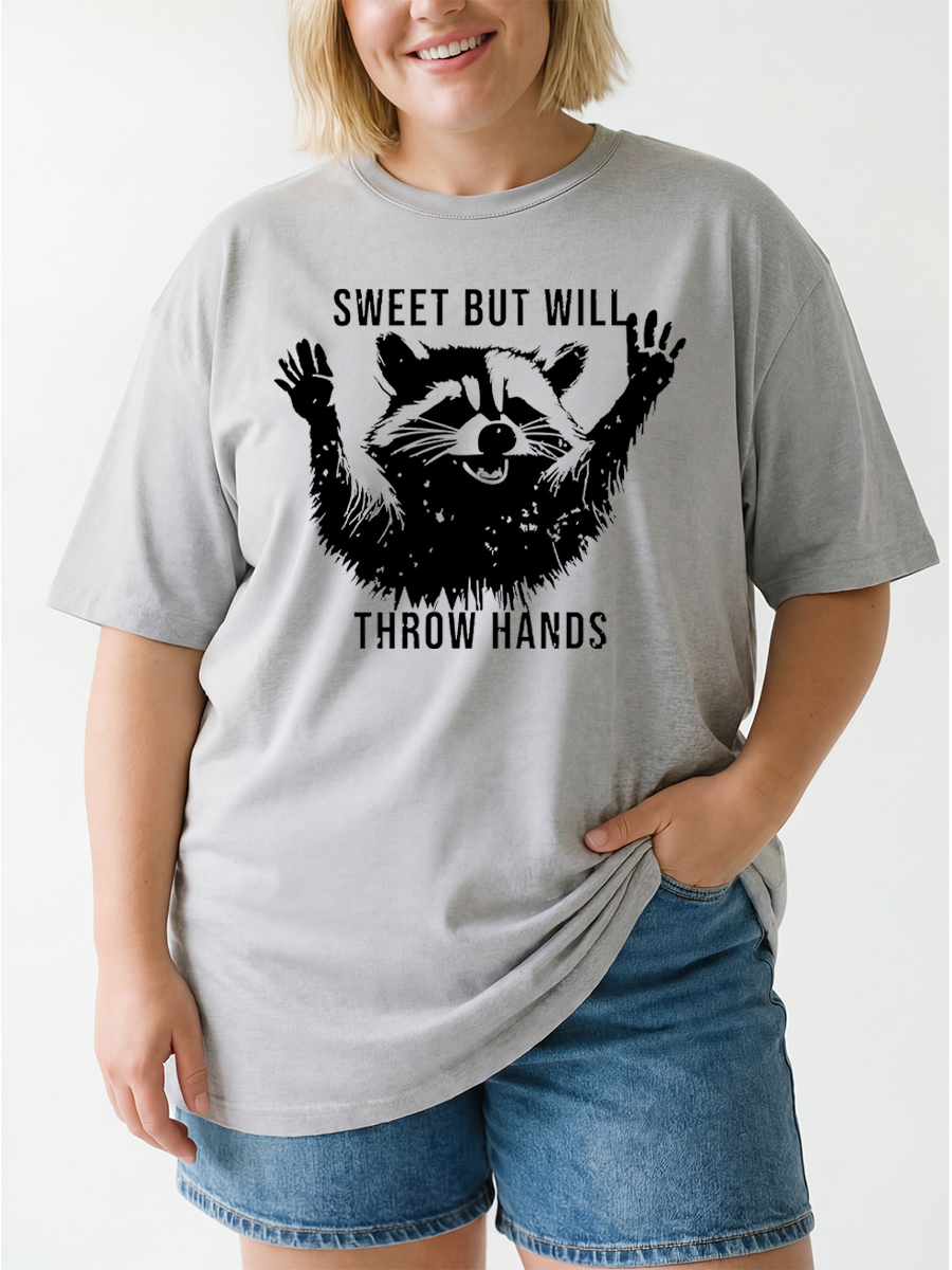Vintage Sweet  But Will Throw Hands Oversize Graphic Tee