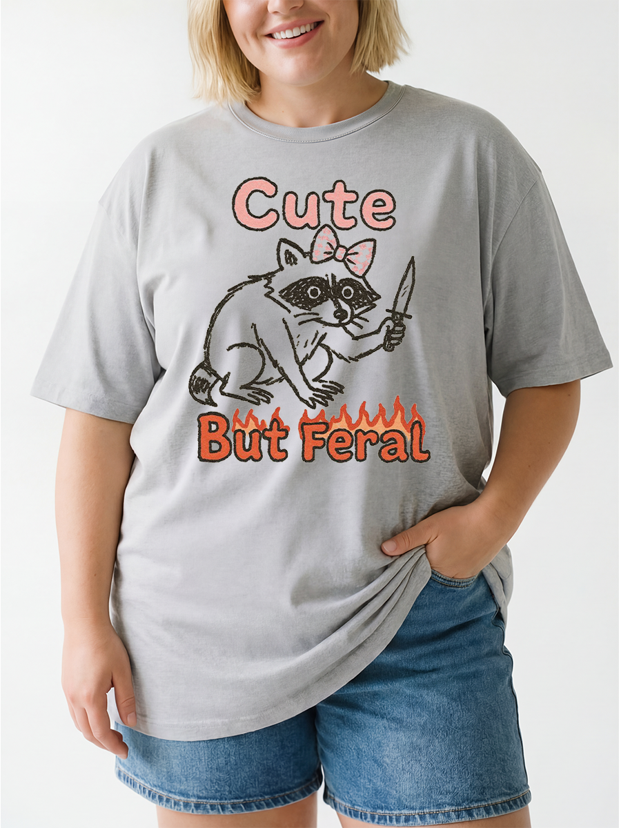 Vintage Cute But Feral Oversize Graphic Tee
