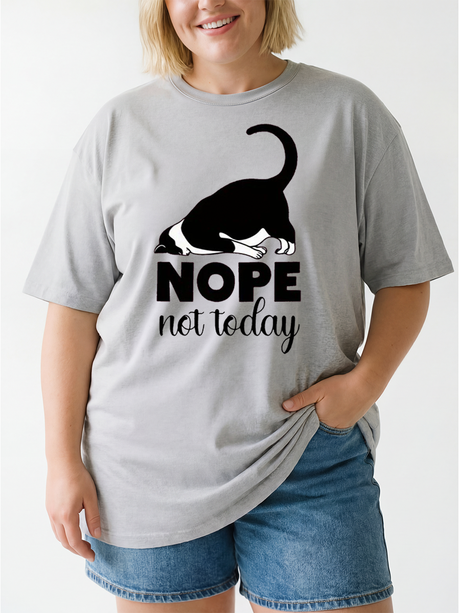 Vintage Nope Not Today Funny Cat Oversize Graphic Tee