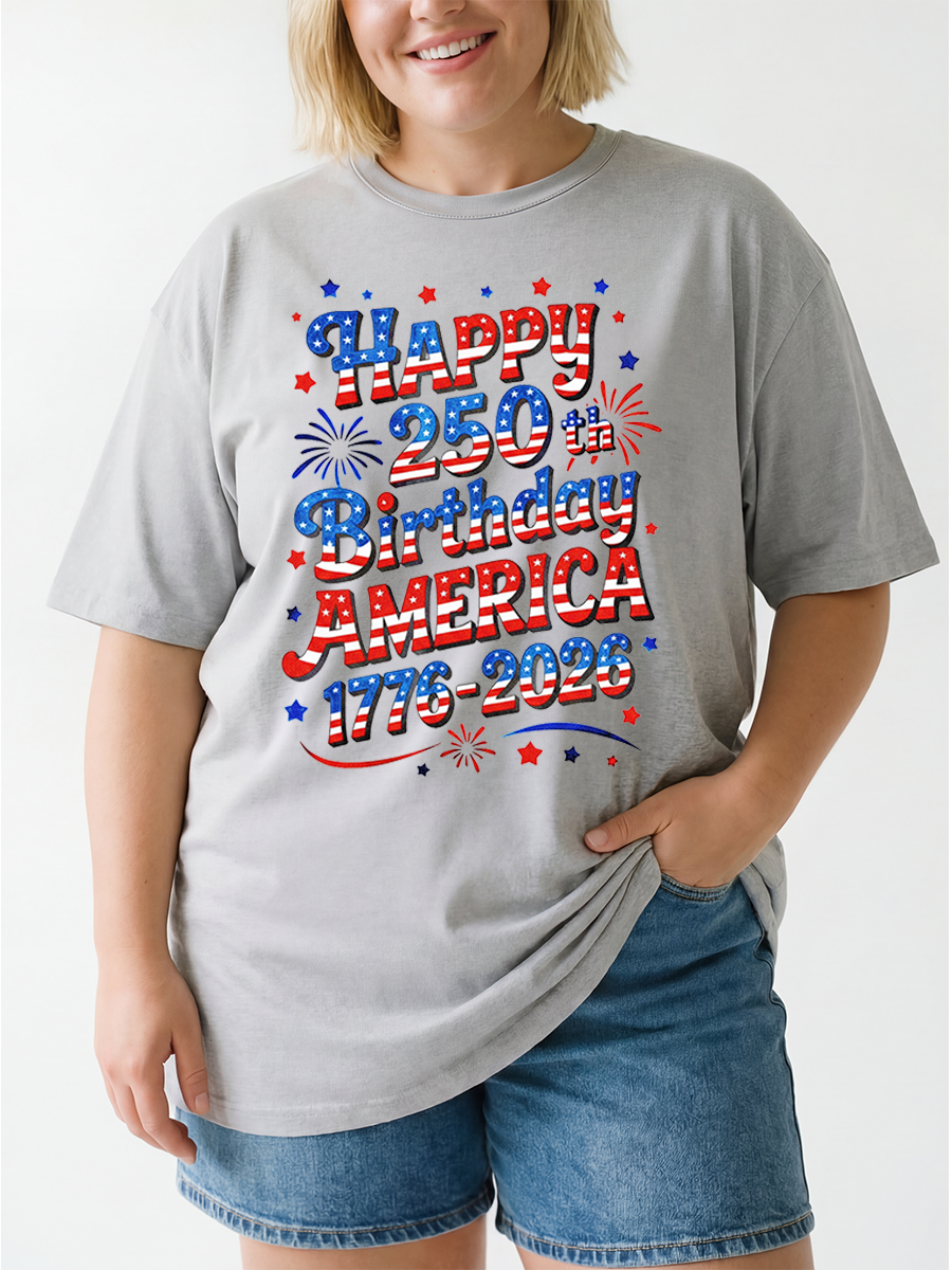 Vintage Happy 250Th Birthday America Oversize Graphic Tee