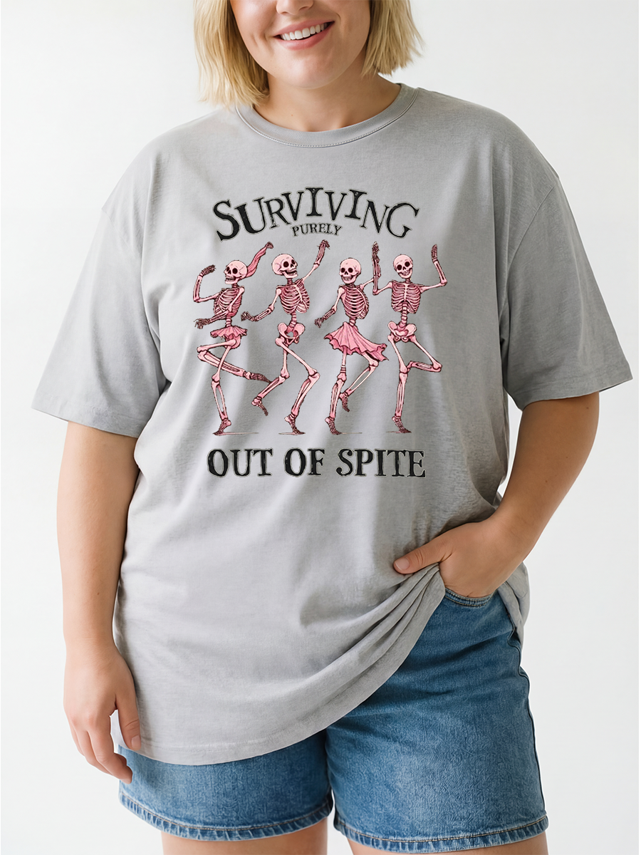 Vintage Surviving Out Of Spite Dancing Skeletons Oversize Graphic Tee