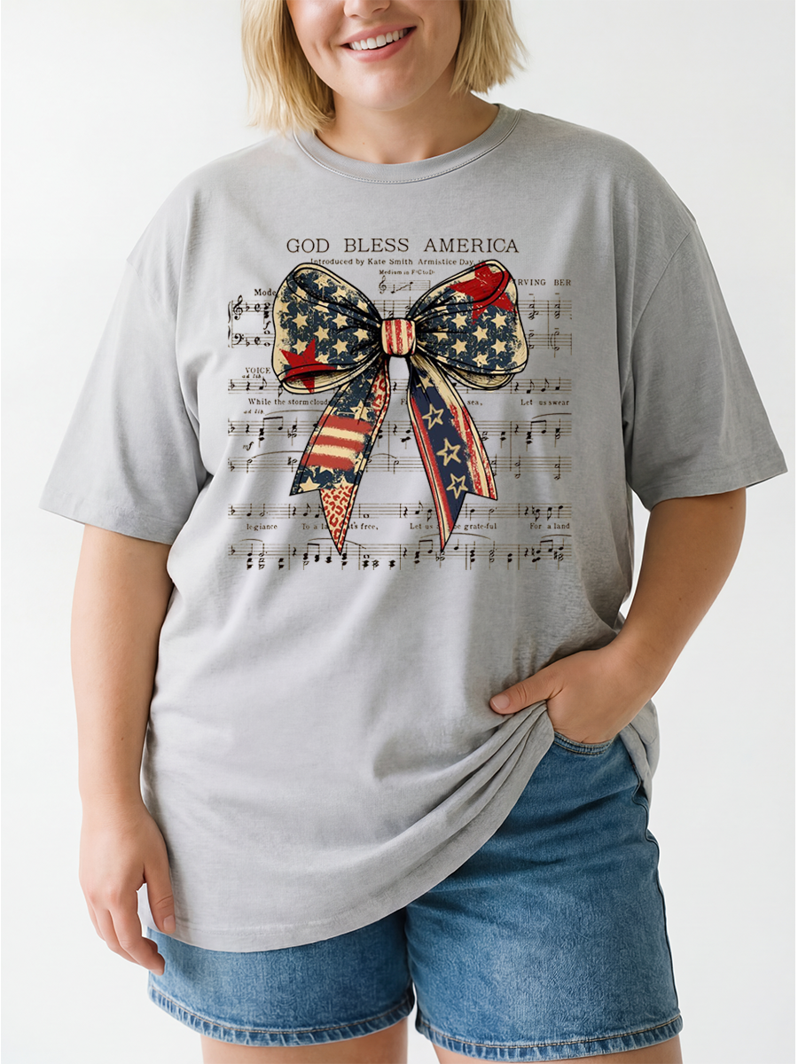 Vintage God Bless America Bow Oversize Graphic Tee
