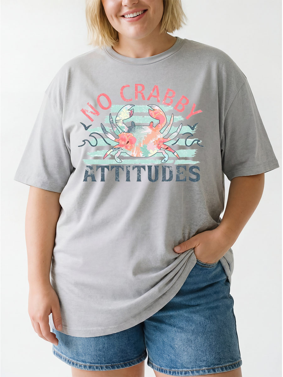 Vintage No Crabby Attitudes Oversize Graphic Tee