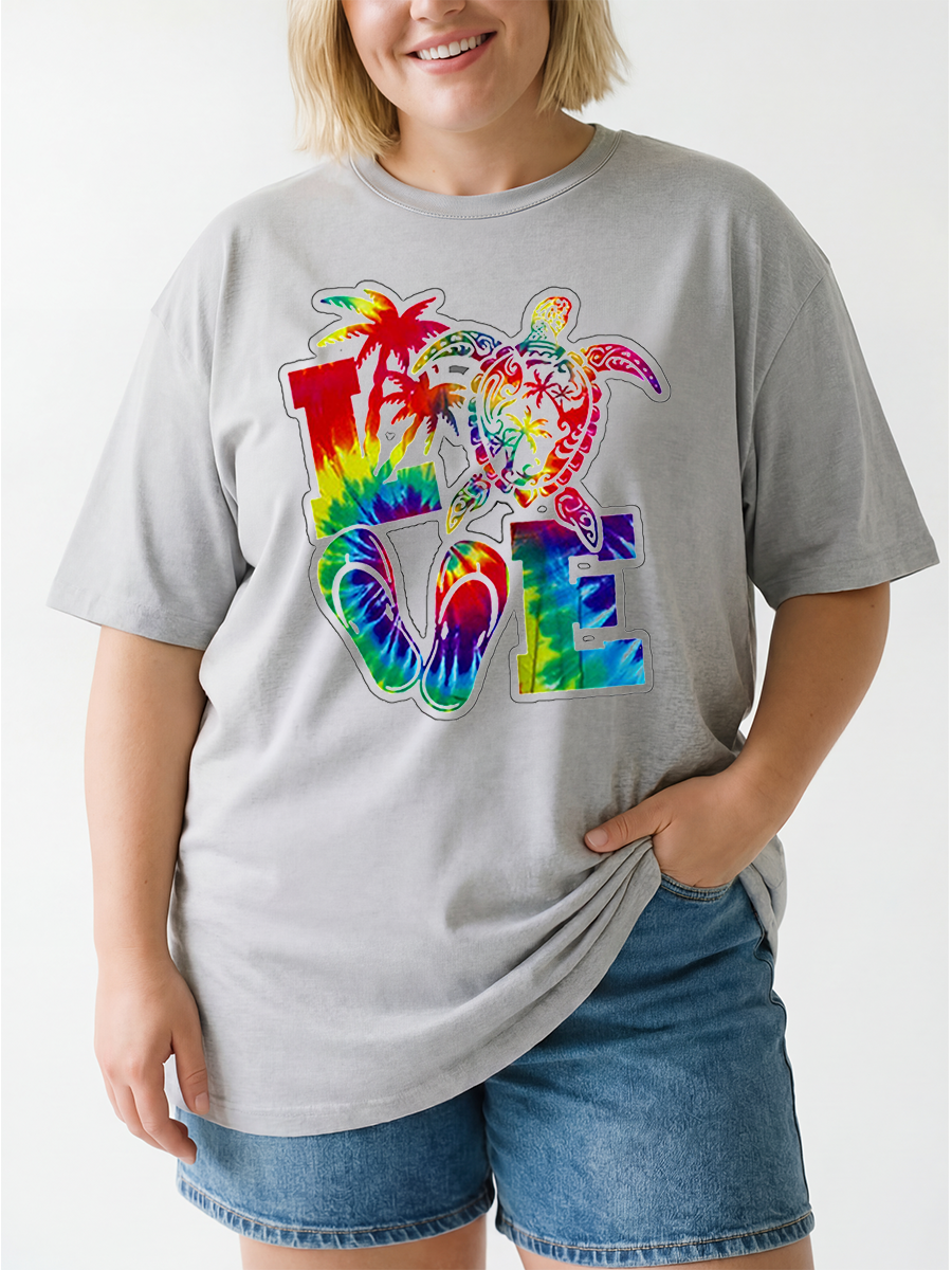 Vintage Summer Love With Turtle Oversize Graphic Tee
