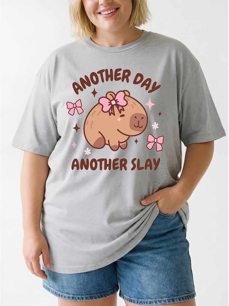 Vintage Another Day Another Slay Funny Capybara Oversize Graphic Tee