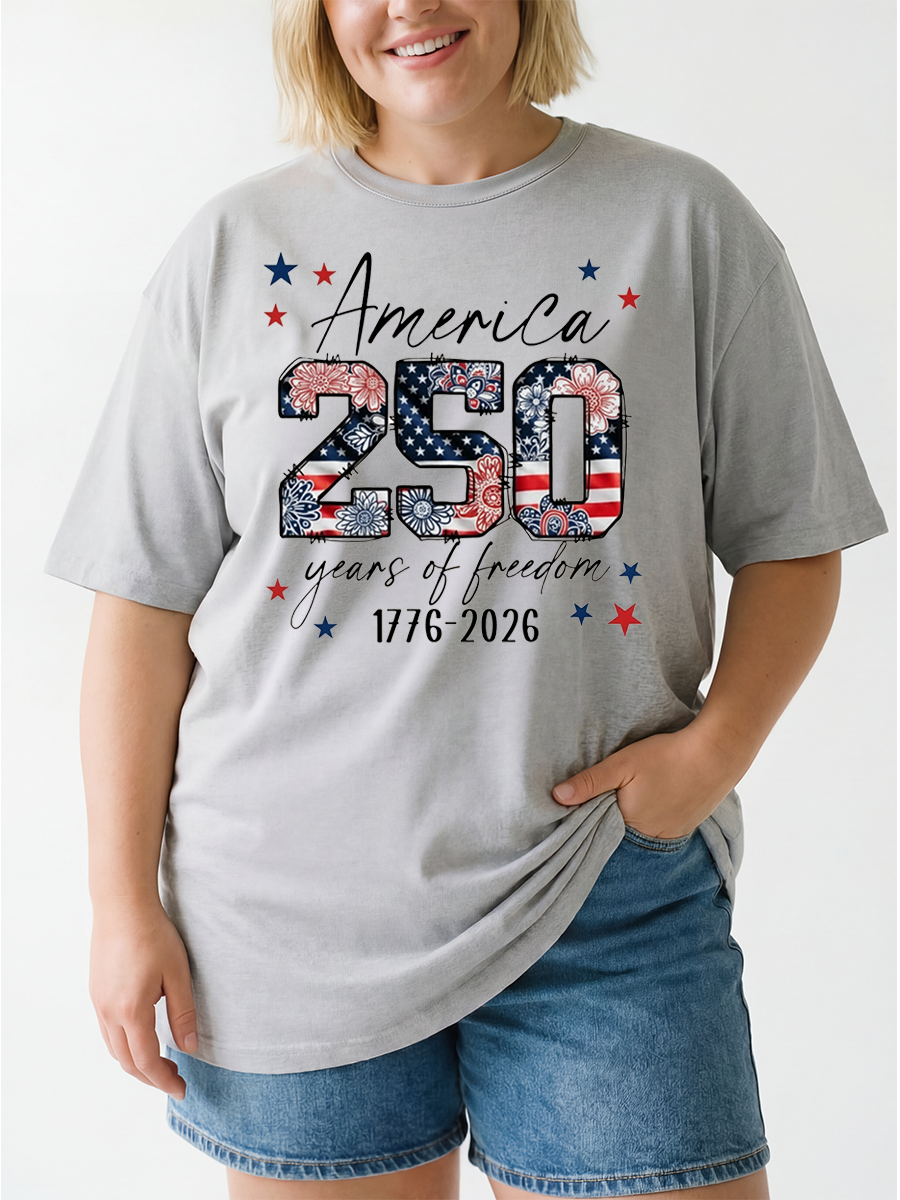 Vintage  Floral Usa 250Th Anniversary Oversize Graphic Tee