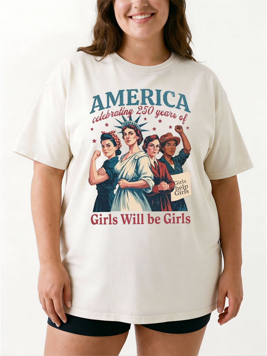 Vintage Girls Will Be Girls Independence Day Oversize Graphic Tee
