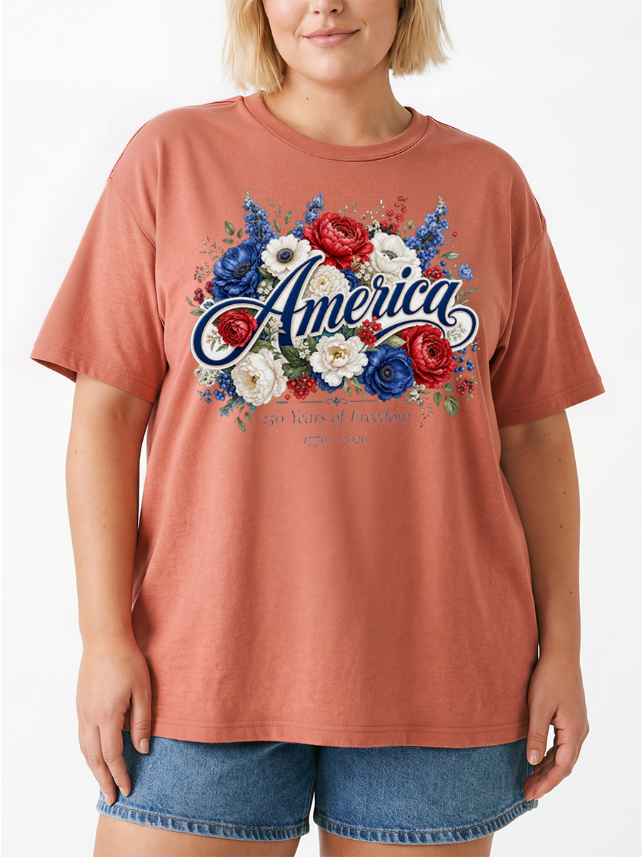 Vintage Floral 250 Years Of Freedom Oversize Graphic Tee