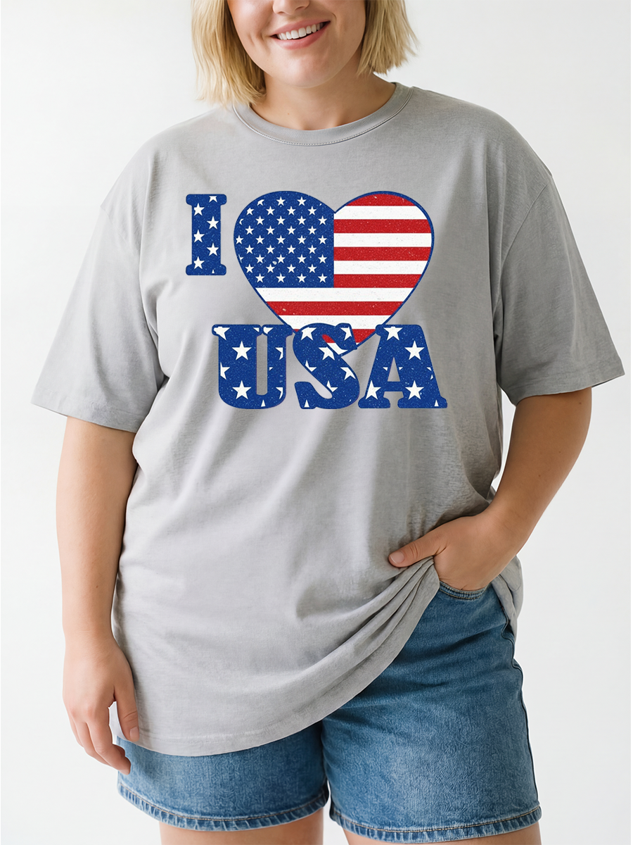 Vintage I Love Usa With Heart Oversize Graphic Tee