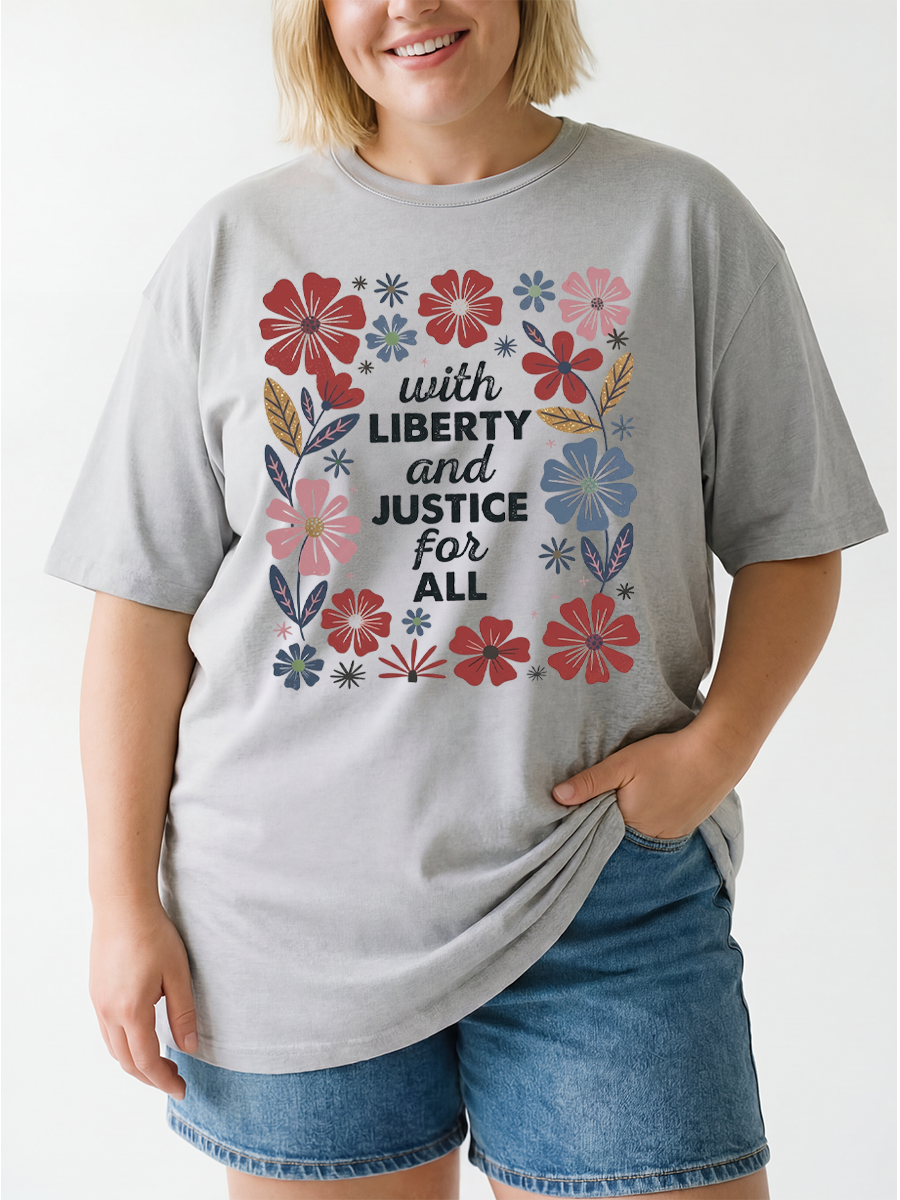 Vintage With Liberty And Justice For All Oversize Graphic Tee