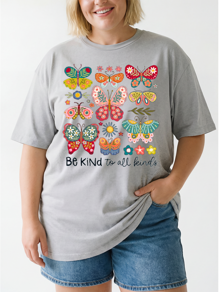 Vintage Be Kind To All Kinds Butterfly Floral Oversize Graphic Tee