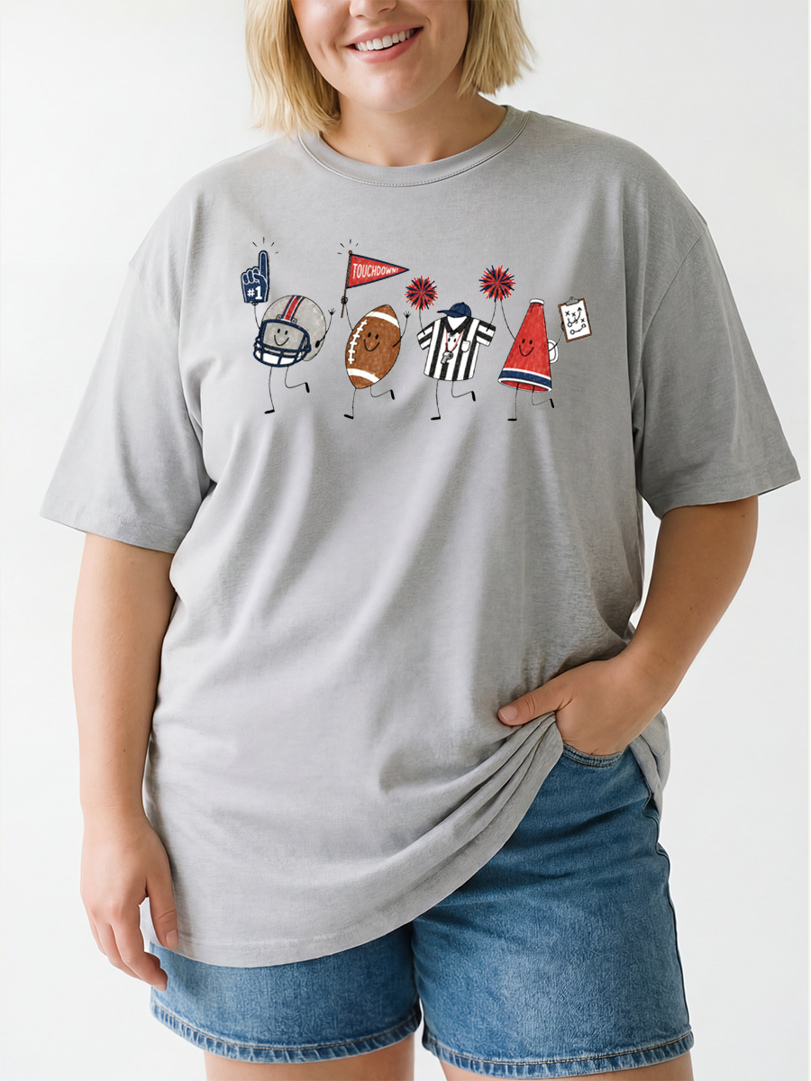 Vintage Funny Football Doodle For Mom Oversize Graphic Tee