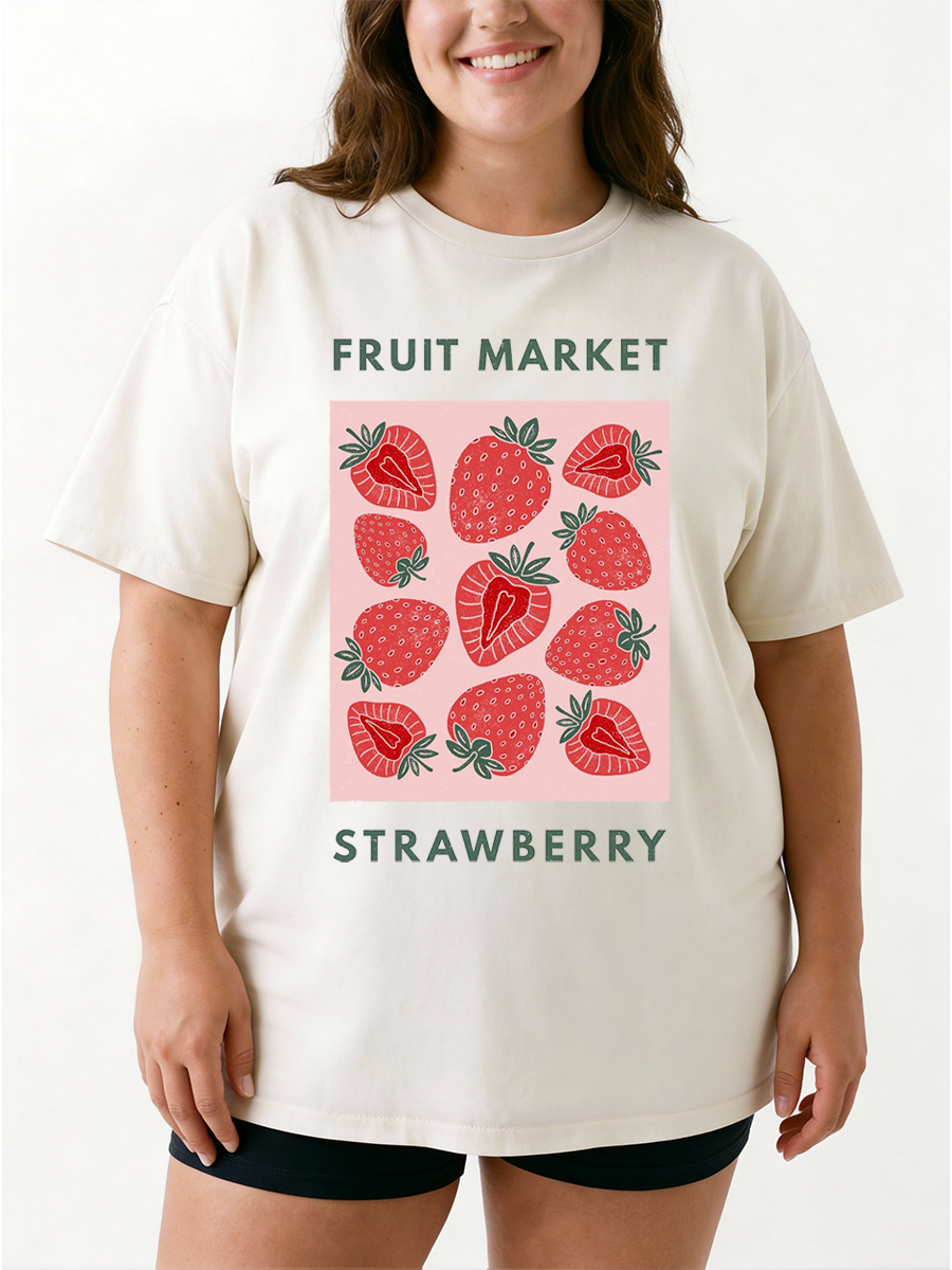 Vintage Fruit Market Strawberry Oversize Graphic Tee