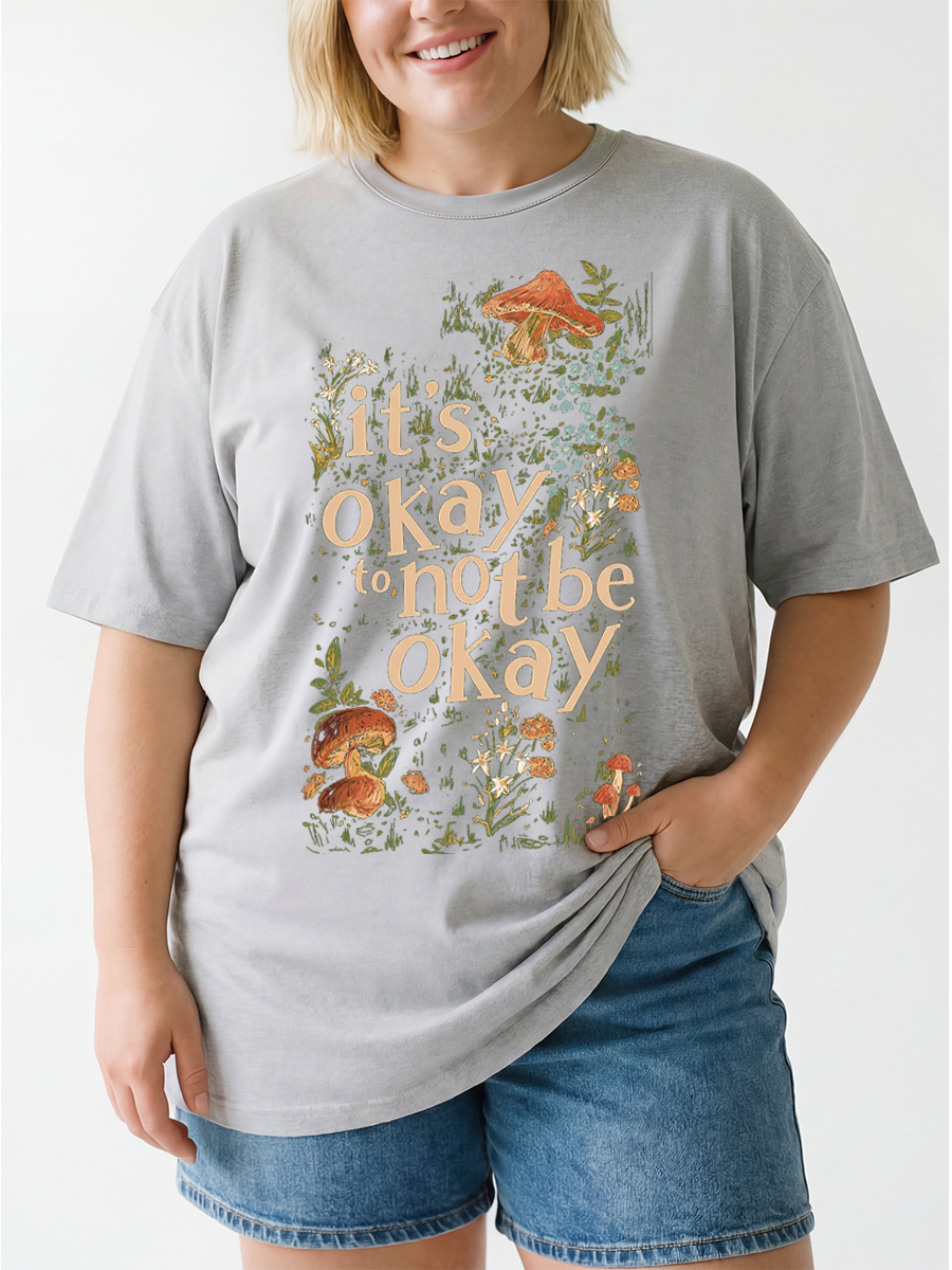 Vintage Boho Floral It'S Okay To Not Be Okay Oversize Graphic Tee