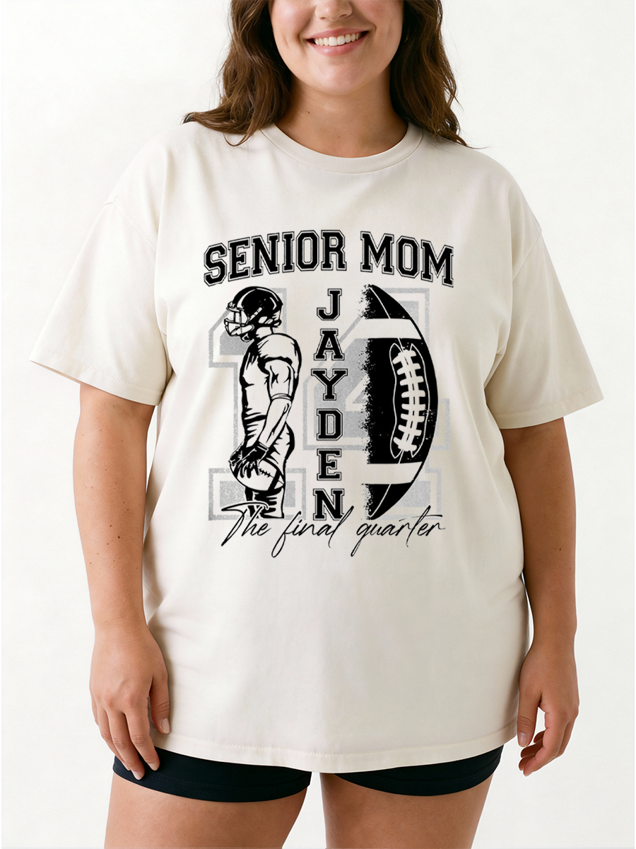 Vintage Touchdown Season Senior Football Mom Oversize Graphic Tee