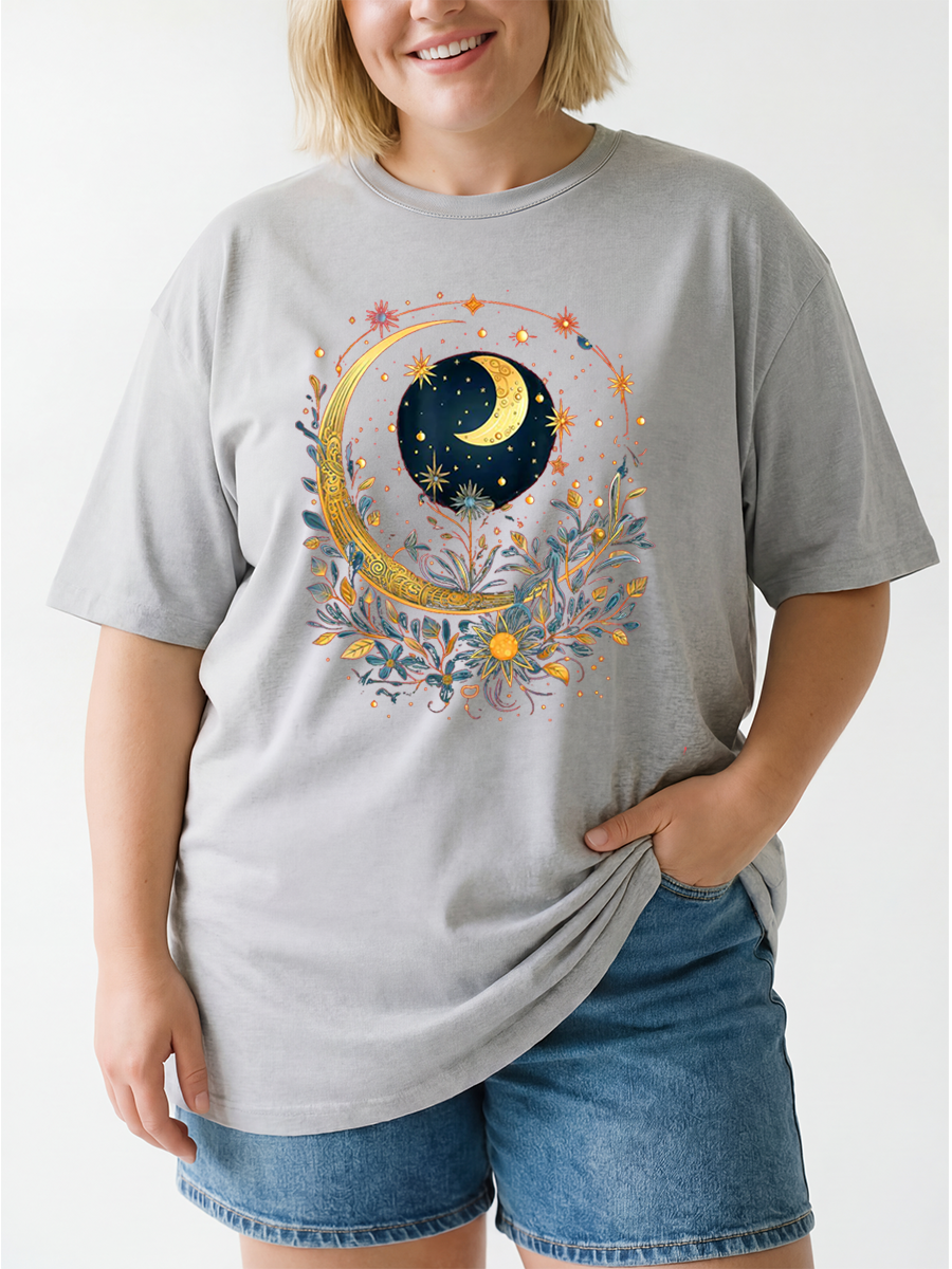 Vintage Moon Floral Oversize Graphic Tee