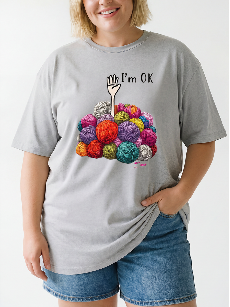 Vintage I’M Ok Knitting Oversize Graphic Tee