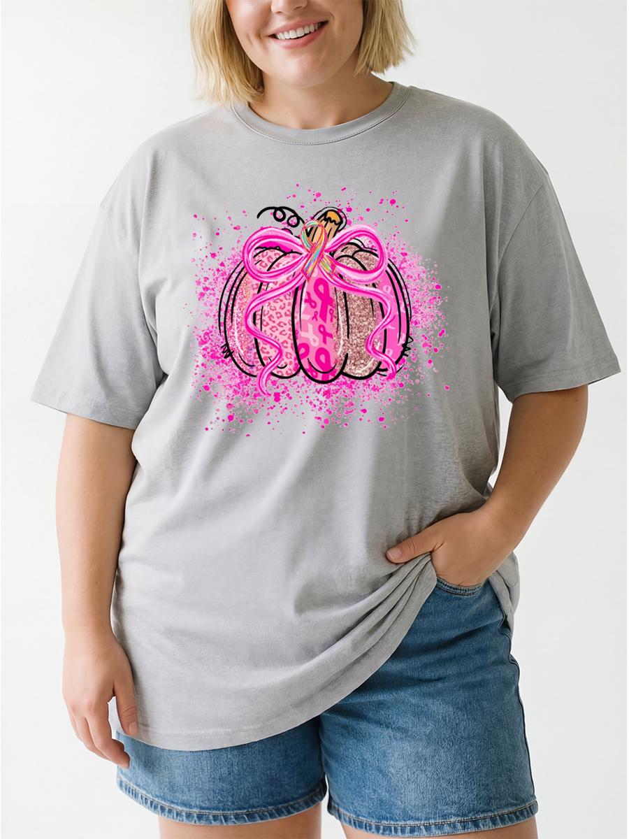 Vintage Breast Cancer Pumpkin Oversize Graphic Tee