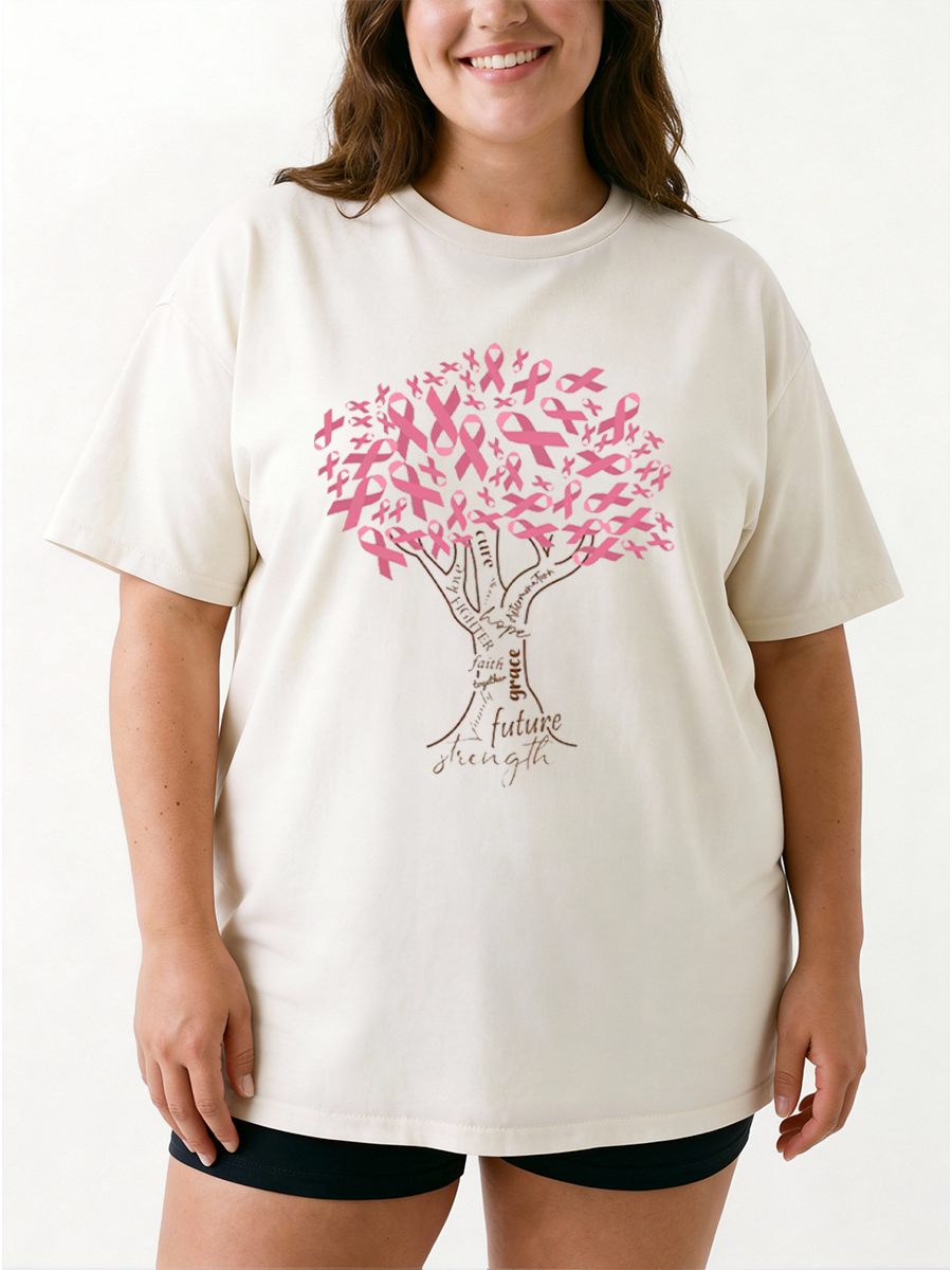 Vintage Pink Ribbon Tree Oversize Graphic Tee