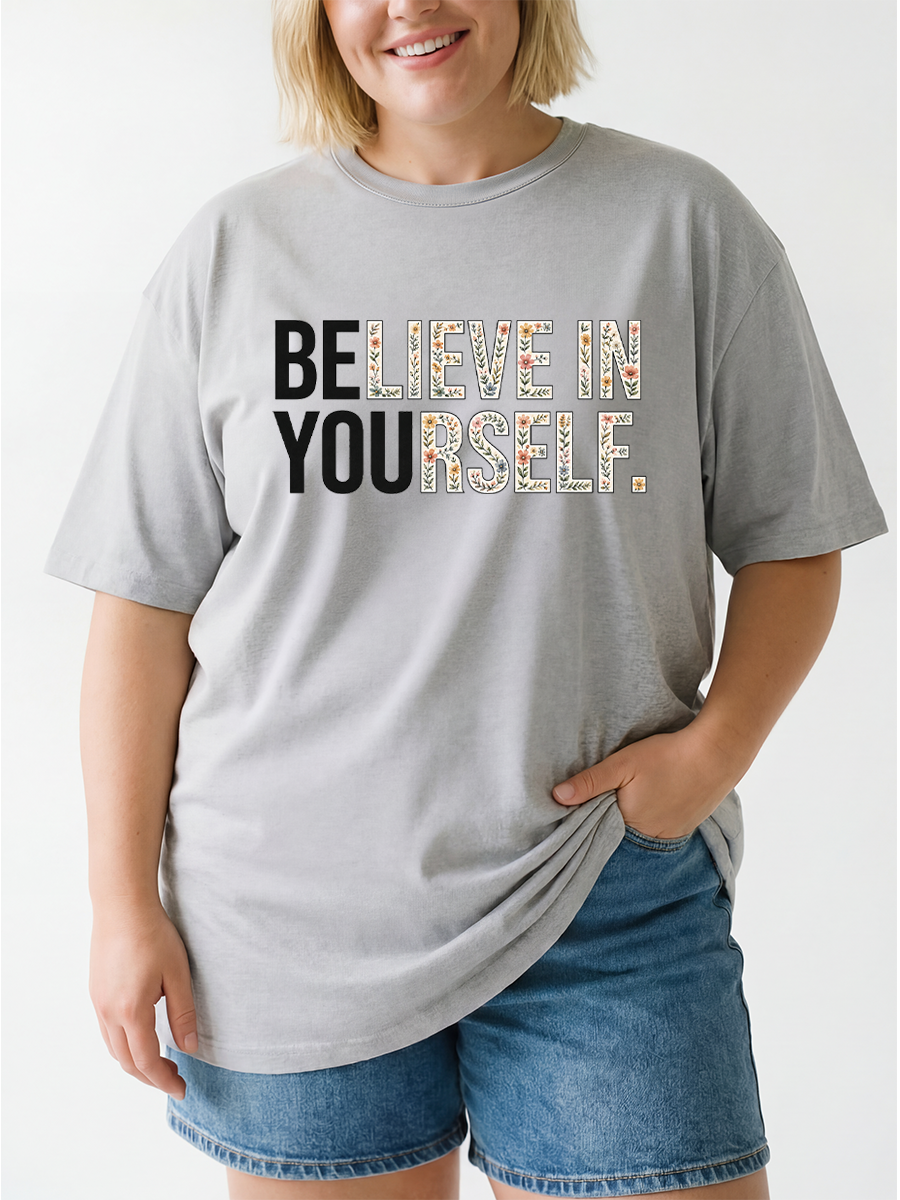 Vintage Boho Floral Believe In Yourself Oversize Graphic Tee